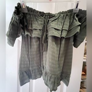 NWT Express Olive Green Off The Shoulder Tie Front Top Size M